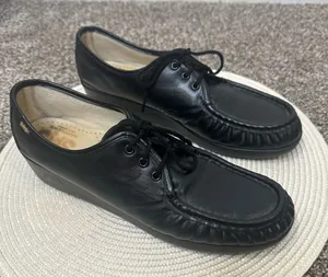 SAS Bounce Comfort Wedge Black Leather Handsewn‎ Walking Shoes Women Sz 11M thumbnail 1
