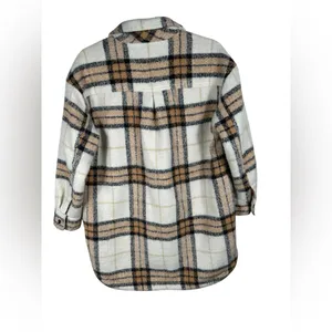 Old Navy Plaid Sherpa Jacket Petite Small Button Front Coat Tan Cream Black Warm thumbnail 3