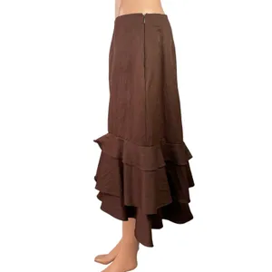 Samuel Dong Women's Brown Mid Waist Ruffle Asymmetric Tiered Midi Skirt Size M thumbnail 2