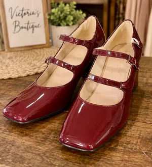 Burgundy Patent Double Strap Mary Jane Block Heels Size 38 NWOT (US 8) thumbnail 1