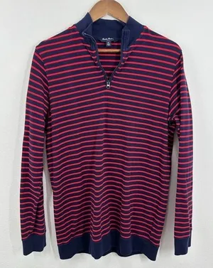 Brooks Brothers XL 1/4 Zip Pullover‎ Long Sleeve Shirt Red Navy Striped Classic thumbnail 1