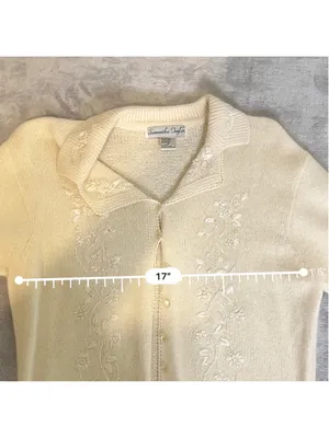 VTG Floral Embroidered Cardigan SILK ANGORA Beige Size M thumbnail 7