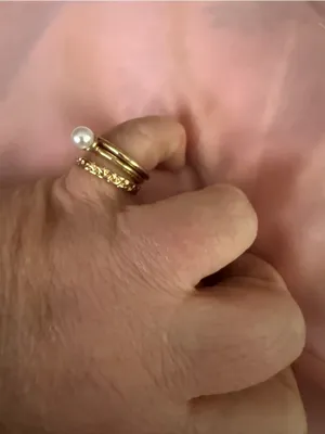 Gold Pearl Stacking Ring Set of 3- Elegant Women's Jewelry thumbnail 2