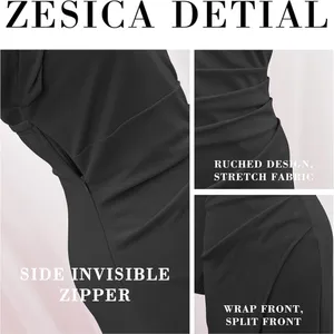 ZESICA one shoulder long sleeve ruched dress ✨ thumbnail 5