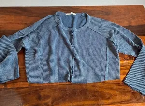 Altar'd State Pullover Sweater Womens Size S Blue‎ Ribbed Knit Cropped thumbnail 1
