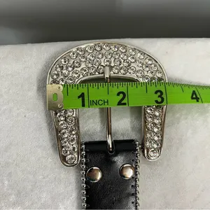 Y2K Crystal Embellished Black Belt western crosses studded motorcycle cowgirl thumbnail 11