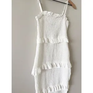 Shein White Smocked Tiered Ruffle Thin Strap Cotton Midi Dress Size XS thumbnail 2