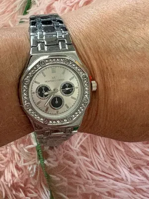 Montres Carlo Rhinestone Bezel Chronograph-Style Watch Silver Tone thumbnail 3