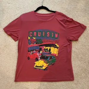 SheIn Red Graphic Tee with Vintage Car Print thumbnail 1