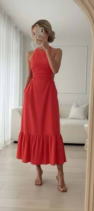 ASTR The Label dress size large red linen cotton blend thumbnail 1