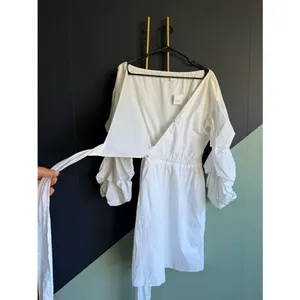 Club Monaco Rowlen Cotton Poplin Wrap Dress w/ Ruffled Sleeves, Sz 2, White thumbnail 3