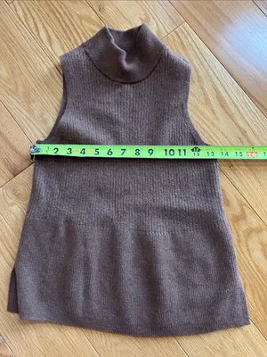 H by Halston Sleeveless Turtleneck wool Sweater - Taupe Brown thumbnail 4