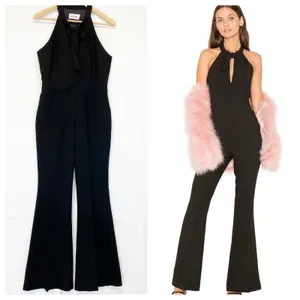 Line + Dot Freya Jumpsuit Halter Tie Wide Flare‎ Leg Black Sleeveless Women's L thumbnail 2