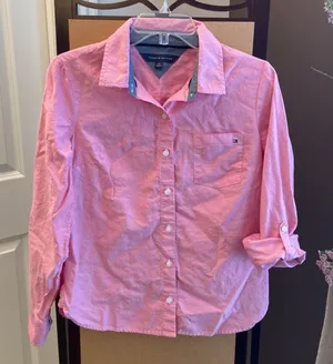 S Tommy Hilfiger pink button down oxford top blouse thumbnail 1
