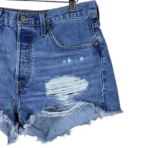 Levi's 501 Jean Shorts Distressed Raw Hem Medium Wash Denim Festival Size 30 thumbnail 3