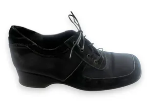 Vintage Y2K 2000's Bruno Magli 7 Women Black Heeled Oxfords Lace Up Italy wedge thumbnail 1