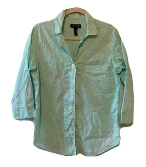 Lauren Ralph Lauren Womens Size Medium Multicolor Polka Dot Button Blouse Top thumbnail 1