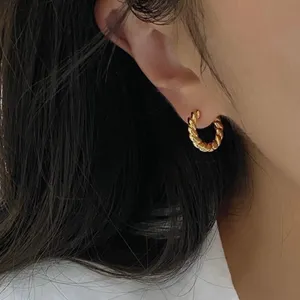 18K Gold Plated Twist Small Hoop Earrings for Women thumbnail 4