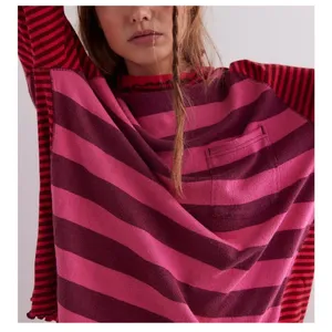 Free People We The Free Punk Playful Tee Size Medium Pink Red Stripes Emo thumbnail 9