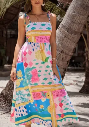 SheIn Vibrant Geometric Floral Midi Dress thumbnail 1