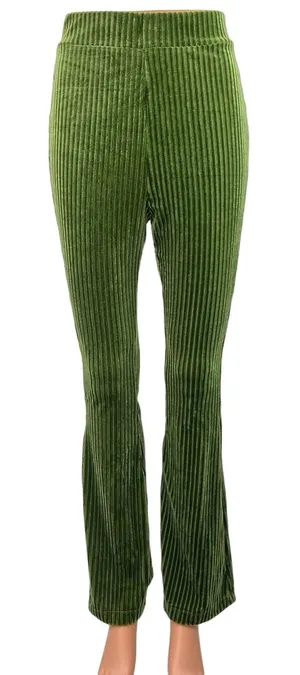 Shein Green Solid Velvet Velour Rib Flare Leggings Bell Bottom Yoga Pants Size 4 thumbnail 1