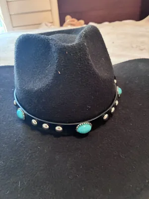 Spirit Black Western Cowboy, Cowgirl Hat, Turquoise Strap, Men Women Retro Wide Brim thumbnail 2