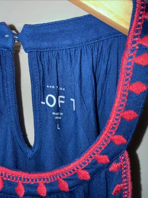 NWT Loft Women’s Navy Embroidered Sleeveless Dress large thumbnail 2