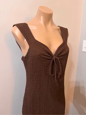 See You Monday Brown Maxi Dress XL Textured Knit tie-front Bodycon thumbnail 2