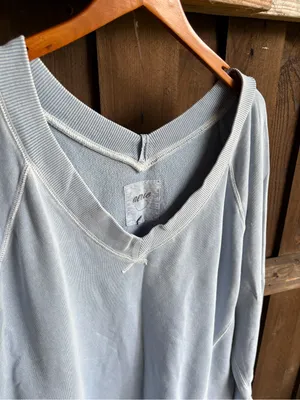 Aerie Light Blue Distressed V Neck Comfy Sweatshirt thumbnail 2