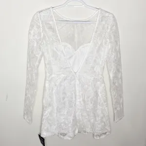 Lulus My Clarity Ivory Mesh Floral Embroidered Romper size S thumbnail 4