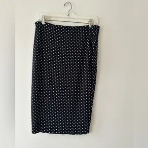 Vince Camuto Black And White Polka Dot Elastic Waist Pencil Skirt Raw Hem Sz S thumbnail 3