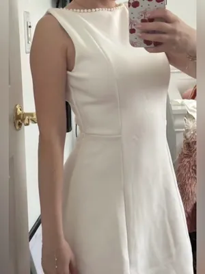 White Sleeveless A-Line Dress with Pearl Trim thumbnail 4