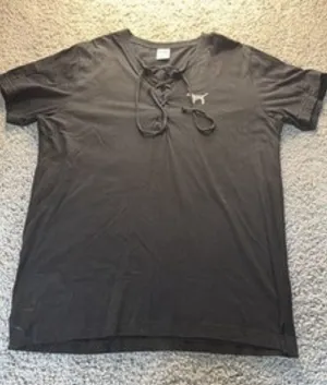 PINK Victoria's Secret Shirt Womens Black Lace Up Dog Tee Size L thumbnail 1