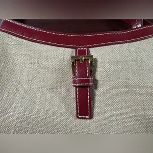 ETIENNE AIGNER Shoulder Bag Mini Linen Burgundy Leather 90’s Y2K Vintage thumbnail 2