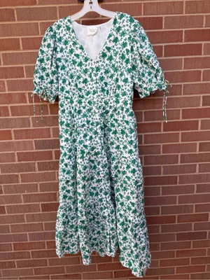 Tuckernuck Hyacinth House Irenea Midi Dress Green Floral Ruffle Puff Sleeve Lrg thumbnail 2