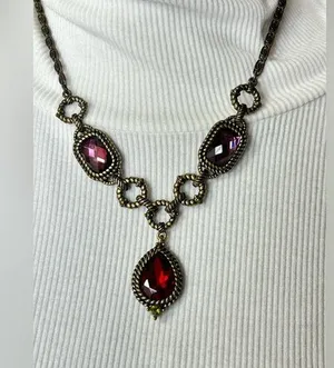 2028 Jewelry Red Purple Color Teardrop Pendant Rhinestone Necklace 18" thumbnail 1