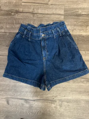 ZARA High Rise Paperbag Denim Shorts Blue Size 8 thumbnail 2