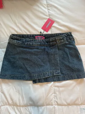 Edikted Asymmetric Denim Wrap Skort thumbnail 4