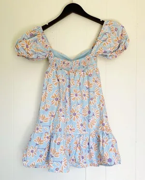 RSQ Blue Orange Daisy Floral Puff Sleeve Babydoll Dress XXS thumbnail 5