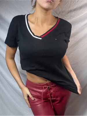 Vintage Tommy Hilfiger Navy Black V Neck Top thumbnail 1