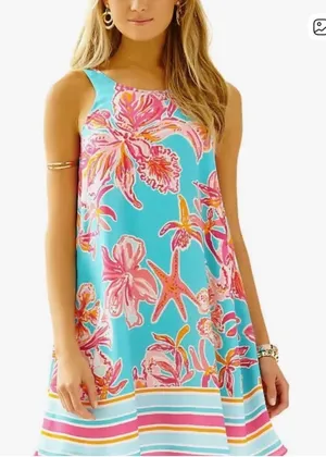 Lilly Pulitzer WRIGHT Sea Blue Via Sunny Engineered Wright Trapeze Dress thumbnail 1