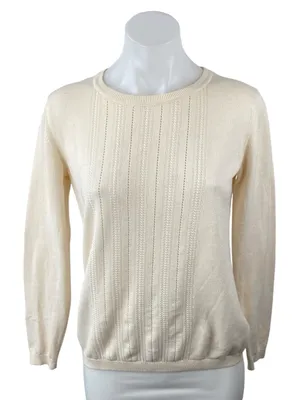 Banana Republic Women's Cream Long Sleeve Crew Neck Knit Sweater Top Size S thumbnail 1