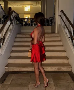 Zara dres red mini Halter Satin Effect wedding party coctail bow thumbnail 3