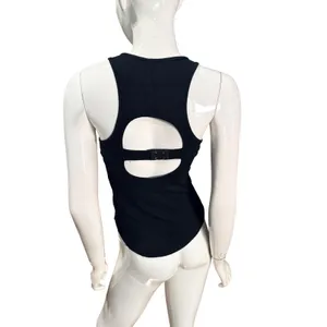 Free People Black Skinny Ribbed Open Back Tank Top Small OB848606 thumbnail 2