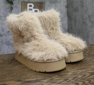 A New Day Faux Fur Platform Booties Fuzzy Brown 7M thumbnail 1