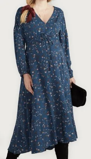 Hatch The Shana‎ Midi Maternity Dress Moroccan Blue Multi Floral Size 2 Medium thumbnail 1