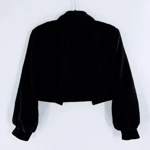 Women’s Cropped Black Corduroy Snap Button Jacket Structured Fit Size Small thumbnail 4