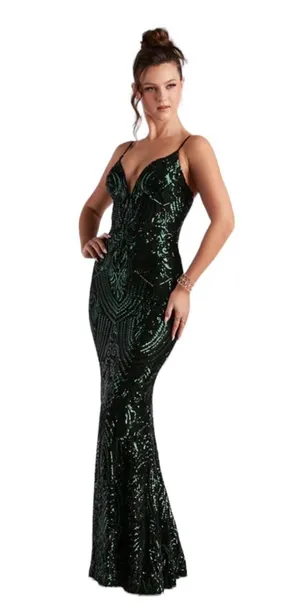 Viviana Formal Sequin Mermaid Dress black and green size small thumbnail 2
