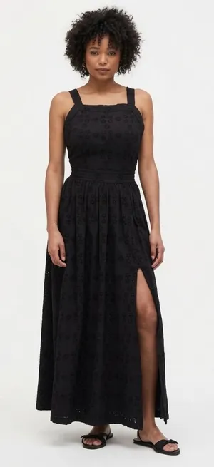 Black Eyelet Maxi Dress with Cross-Back Straps NWT thumbnail 1