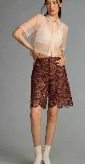 By Anthropologie | Floral Faux Leather Shorts, size US2 thumbnail 1